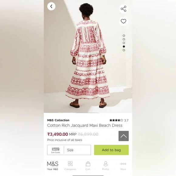 Marks & Spencer Cotton Rich Jacquard Maxi Dress (Size: UK 8 - UK 10) - Picture 7 of 8